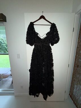 For Love And Lemons Black Textured Puff-Sleeve Maxi Gown